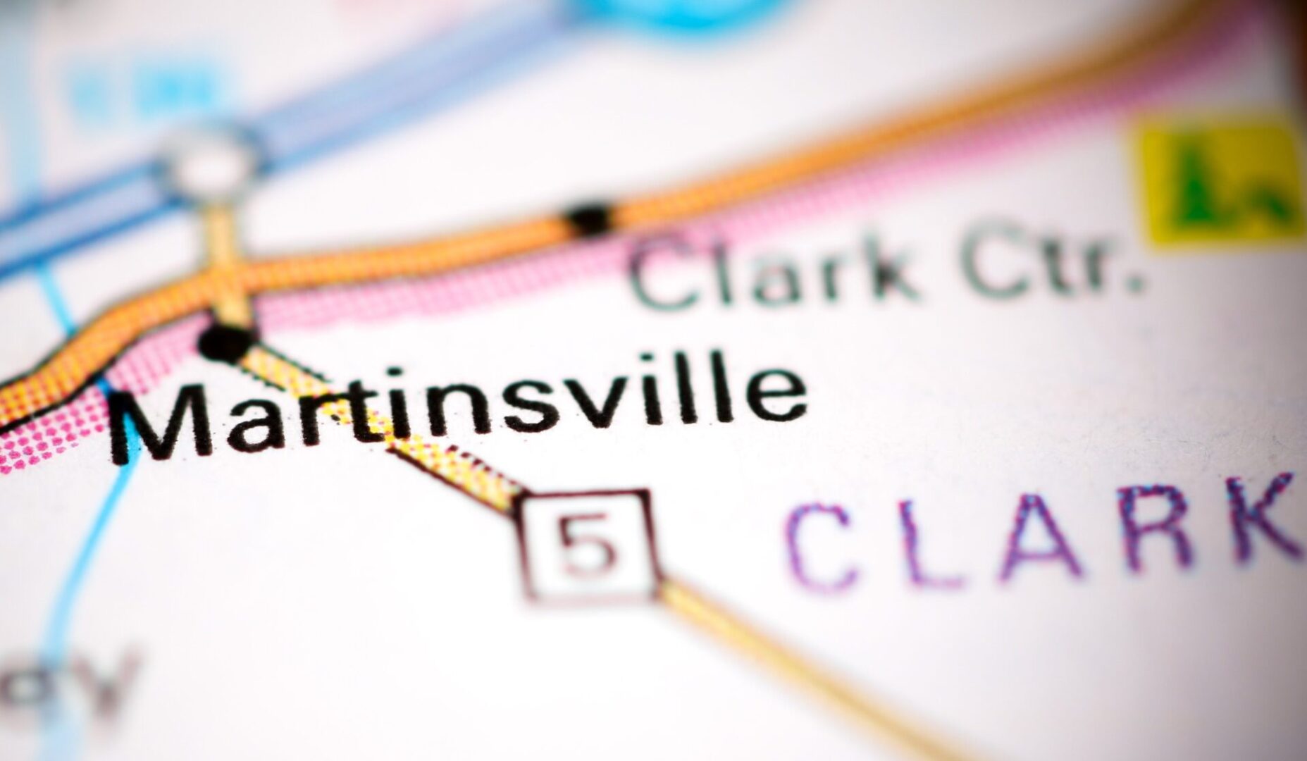 A close up of the city map with martinsville in the middle.